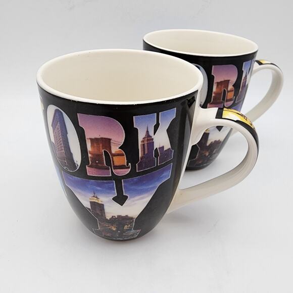 Vtg New York City Coffee Mug Cup 2 Pair Souvenir All For You Retro City Graphics - Picture 4 of 15